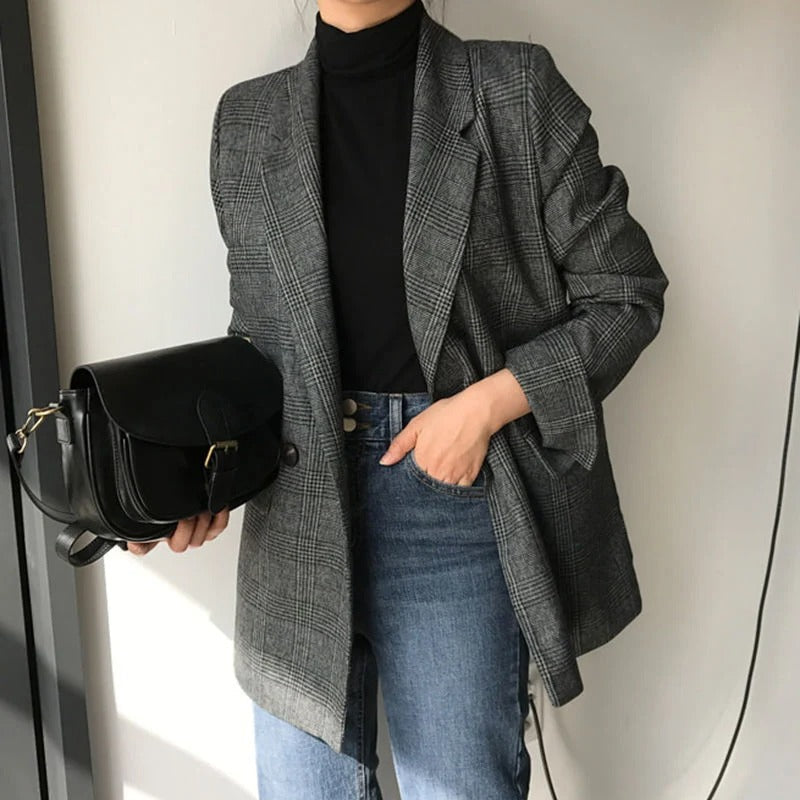Elegant Plaid Dress Women Classic Tailored