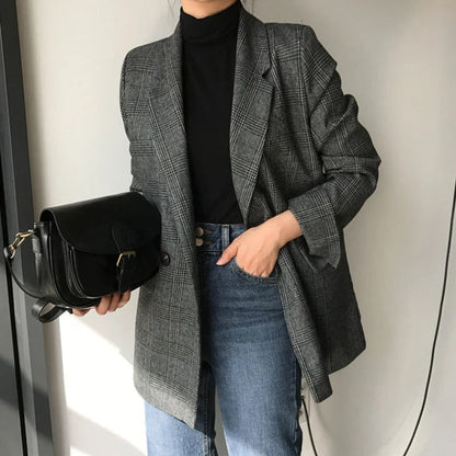 Elegant Plaid Dress Women Classic Tailored