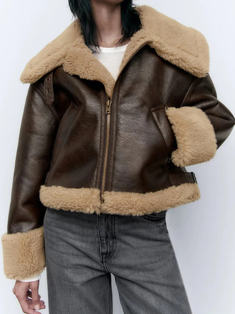 Women's Elegant Warm Leather Jacket