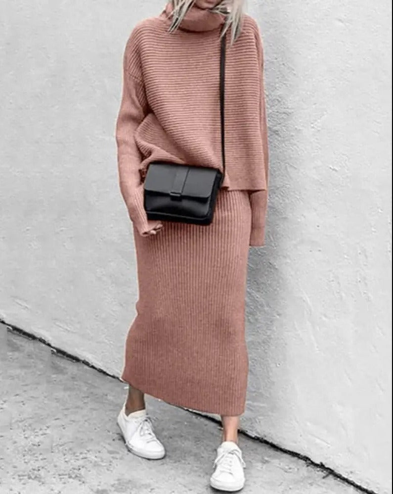 Elegant High Neck Two-Piece Dress Set