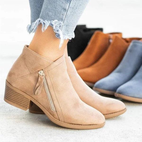 Damen Lederstiefel Reißverschluss Elegant Schwarz
