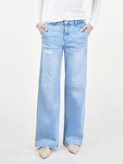 Women's Wide Leg Jeans Sunny Blue Ripped