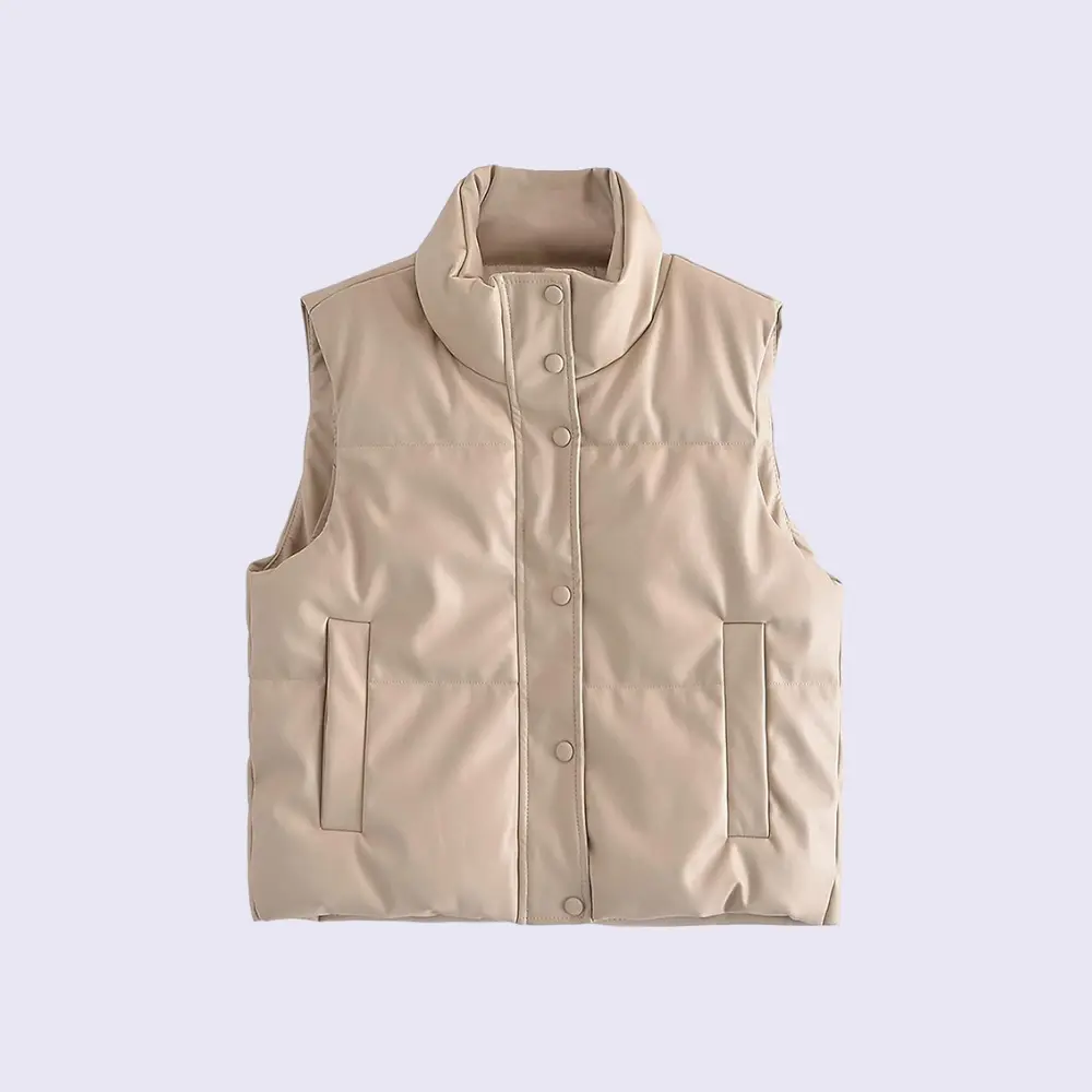 Stylish women's faux leather puffer vest