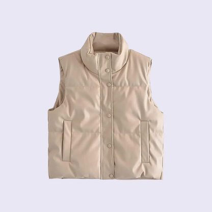 Stylish women's faux leather puffer vest