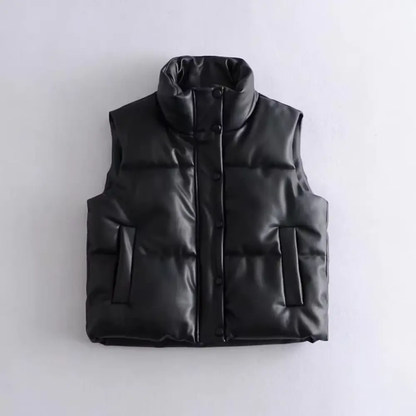 Stylish women's faux leather puffer vest