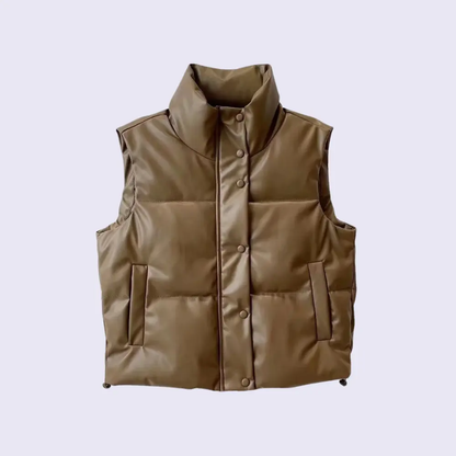 Stylish women's faux leather puffer vest