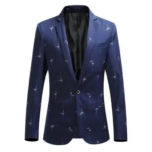 Men's Modern White Printed Blazer