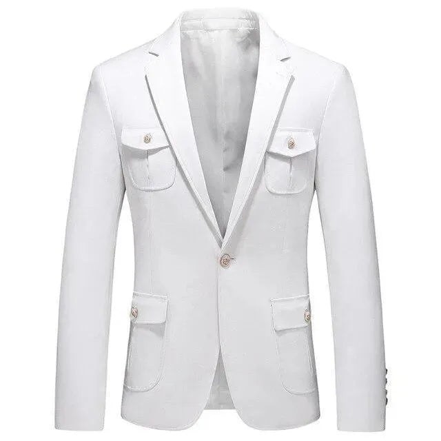 Stylish Men's Blazer - White Suit Blazer With Many Pockets