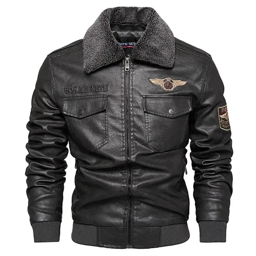 Men's Fleece Leather Trucker Jacket
