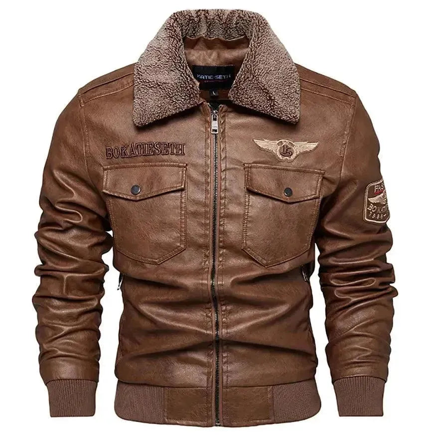 Men's Fleece Leather Trucker Jacket