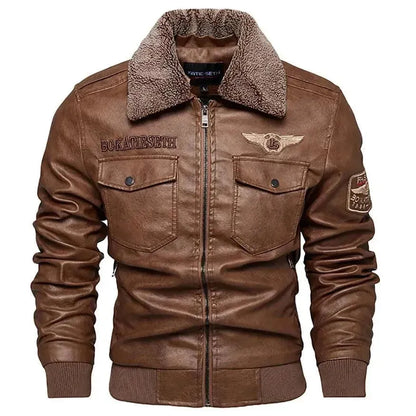 Men's Fleece Leather Trucker Jacket