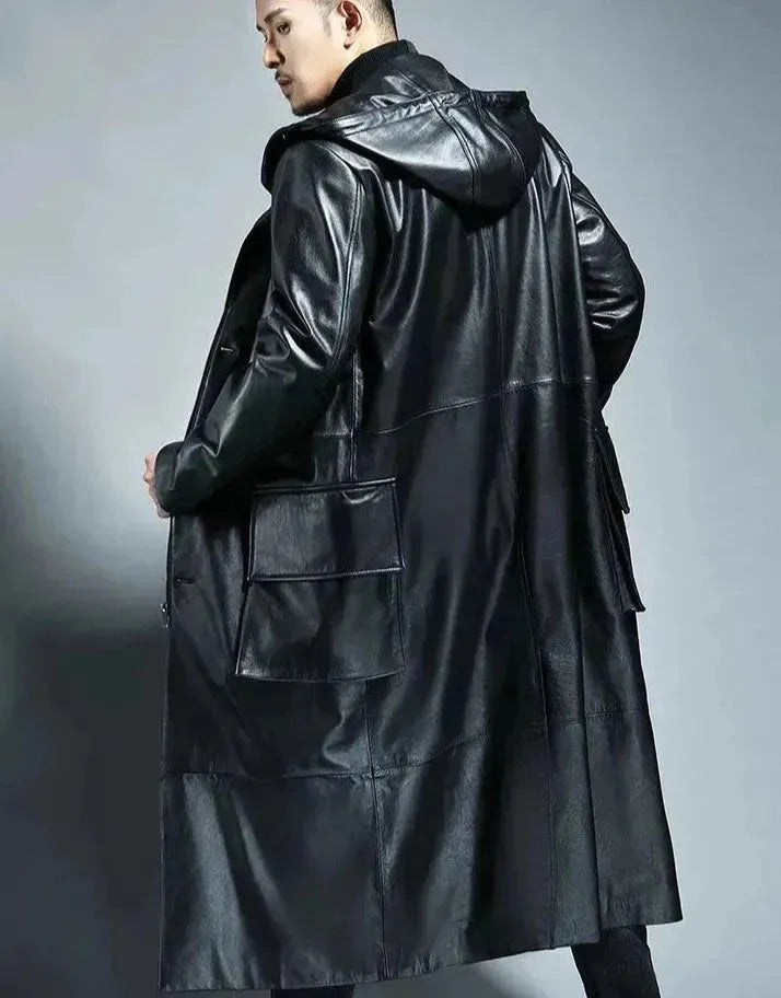 Men's Elegant Long Leather Coat