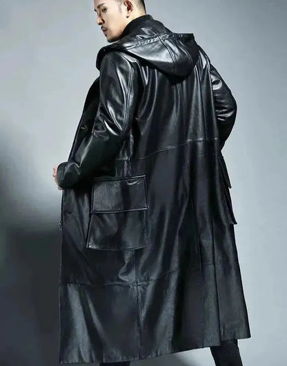 Men's Elegant Long Leather Coat