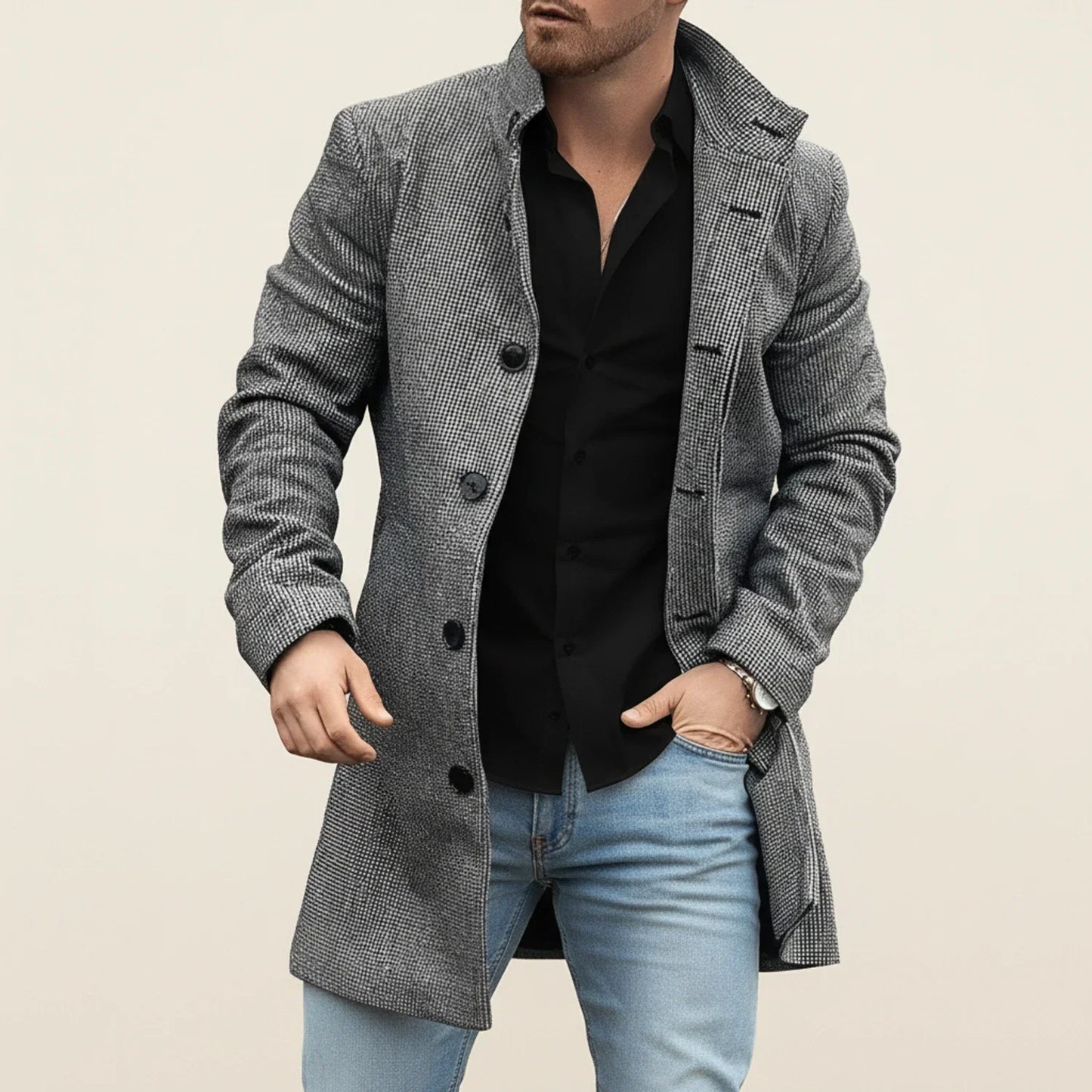 Herren Wintermantel Patchwork-Design - IdealeKleiden