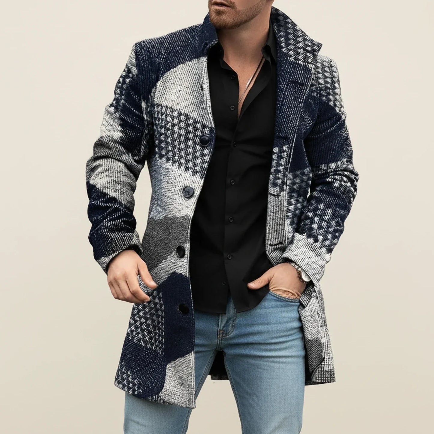 Herren Wintermantel Patchwork-Design
