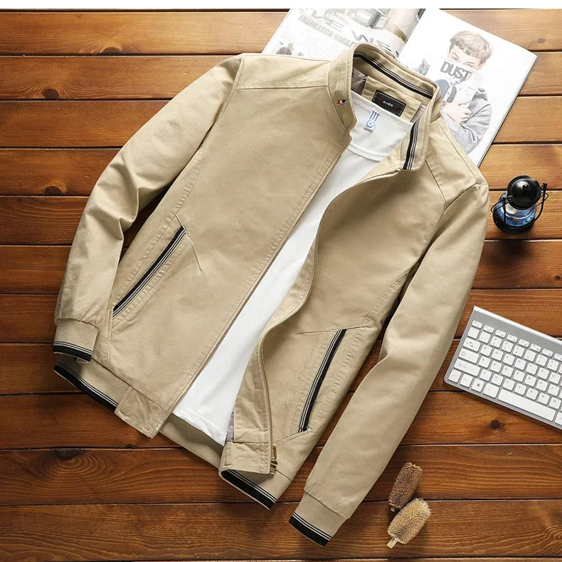 Men's Cotton Bomber Jacket Stand-Up Collar Modern
