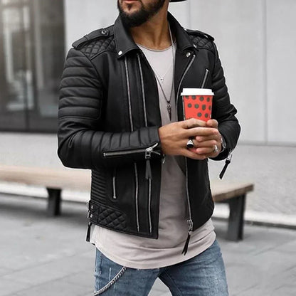 Men's Leather Jacket Elegant Design Zipper