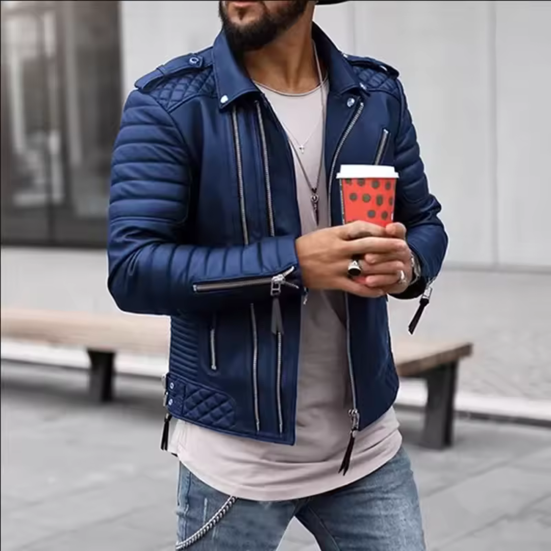 Men's Leather Jacket Elegant Design Zipper