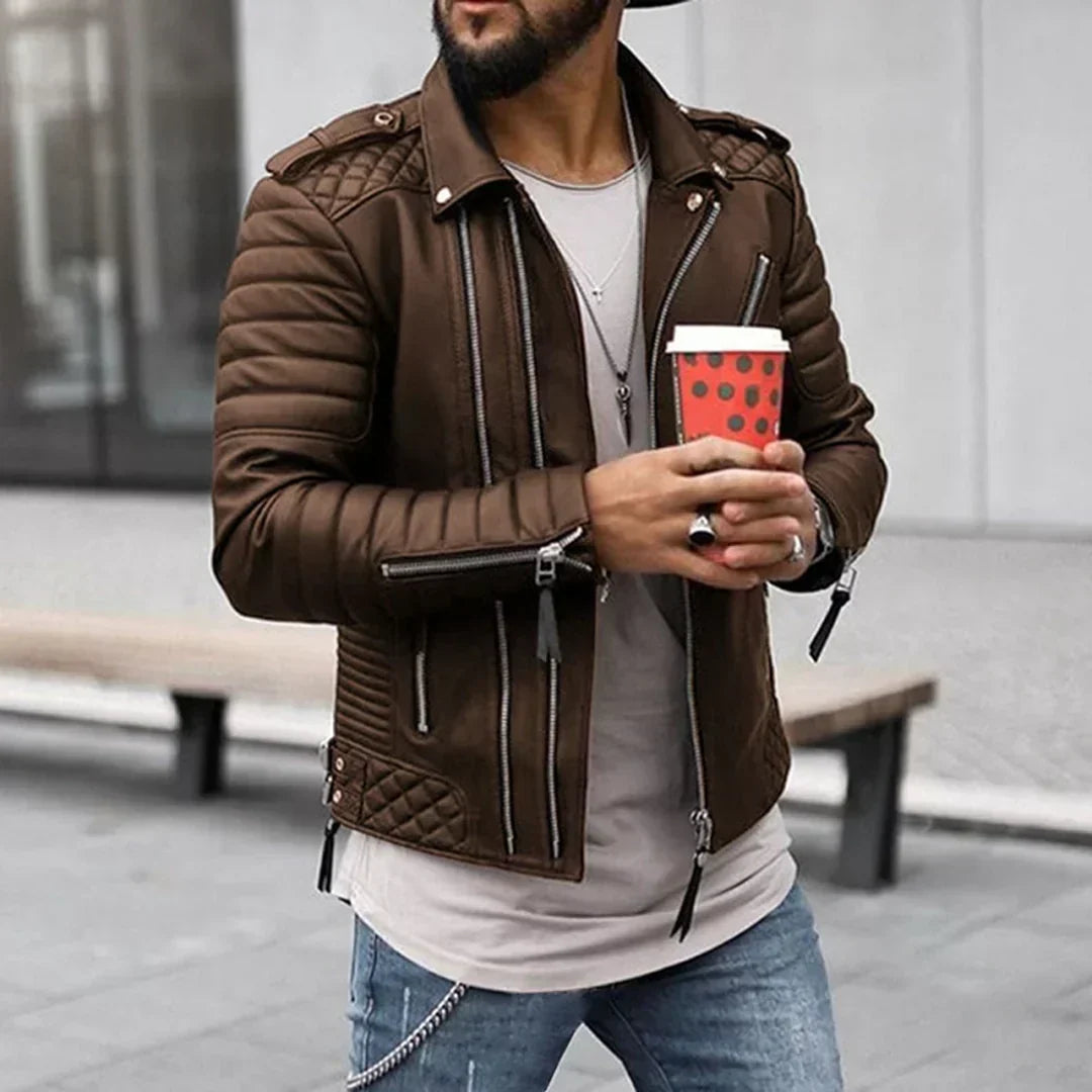 Men's Leather Jacket Elegant Design Zipper