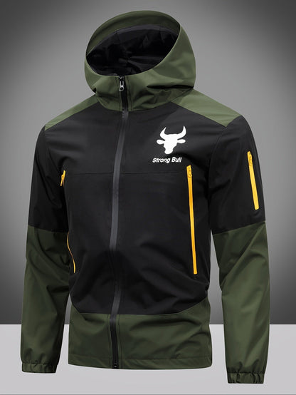 Men's Winter Jacket Zipper Hood Colorblock