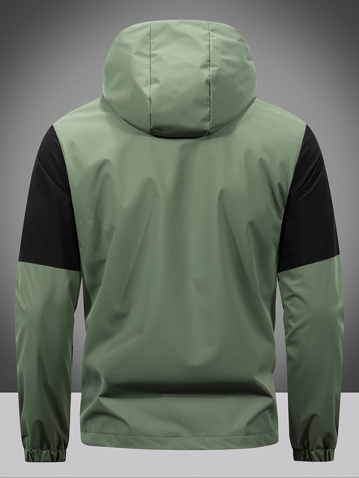 Herren Winterjacke Reißverschluss Kapuze Farbblock - IdealeKleiden