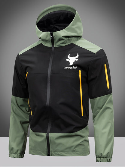 Men's Winter Jacket Zipper Hood Colorblock