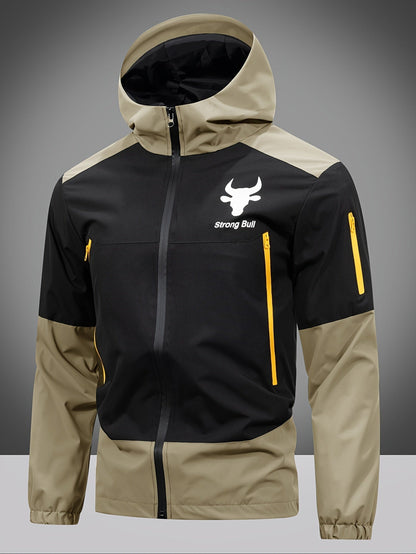 Men's Winter Jacket Zipper Hood Colorblock