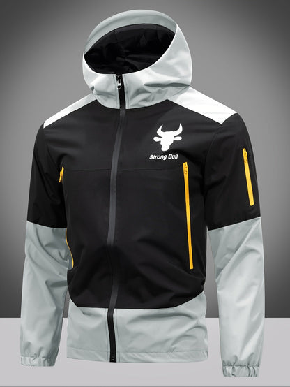 Men's Winter Jacket Zipper Hood Colorblock
