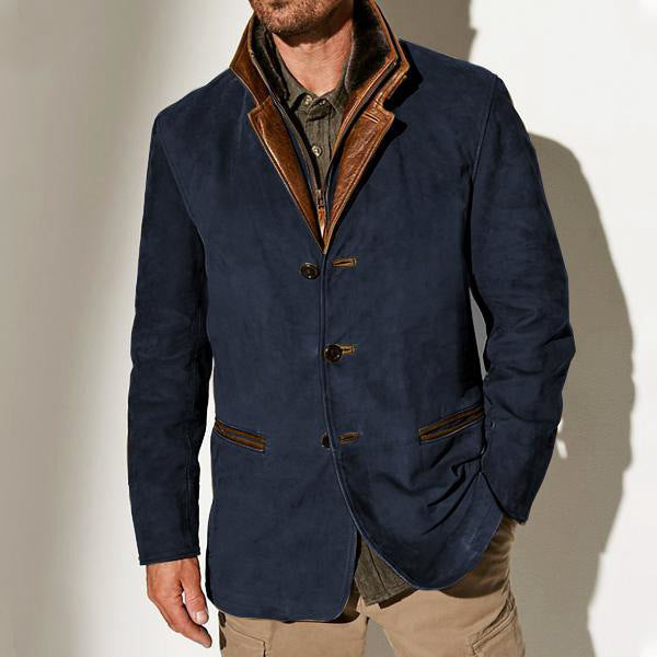 Men's Suede-Look Leather Jacket with Lapel Collar Style