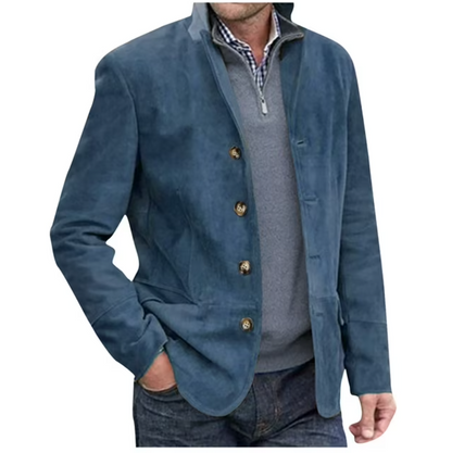 Men's Blazer Suede Jacket Blue Brown Elegant