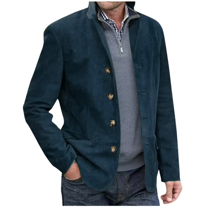 Men's Blazer Suede Jacket Blue Brown Elegant