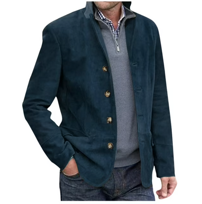 Men's Blazer Suede Jacket Blue Brown Elegant