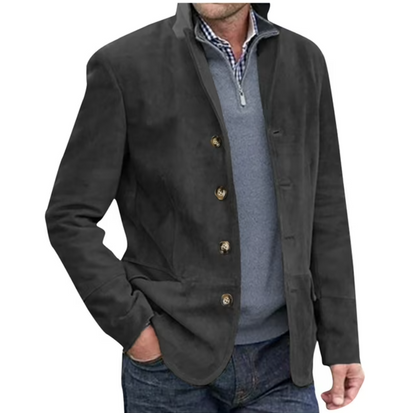 Men's Blazer Suede Jacket Blue Brown Elegant