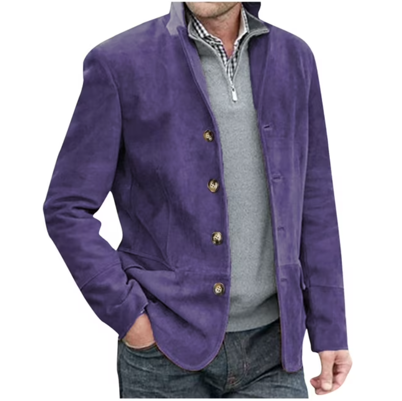 Men's Blazer Suede Jacket Blue Brown Elegant