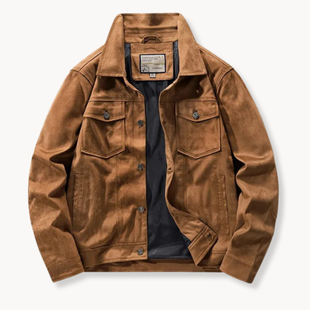Herren Lederjacke Trucker Style Stehkragen Elegant - IdealeKleiden