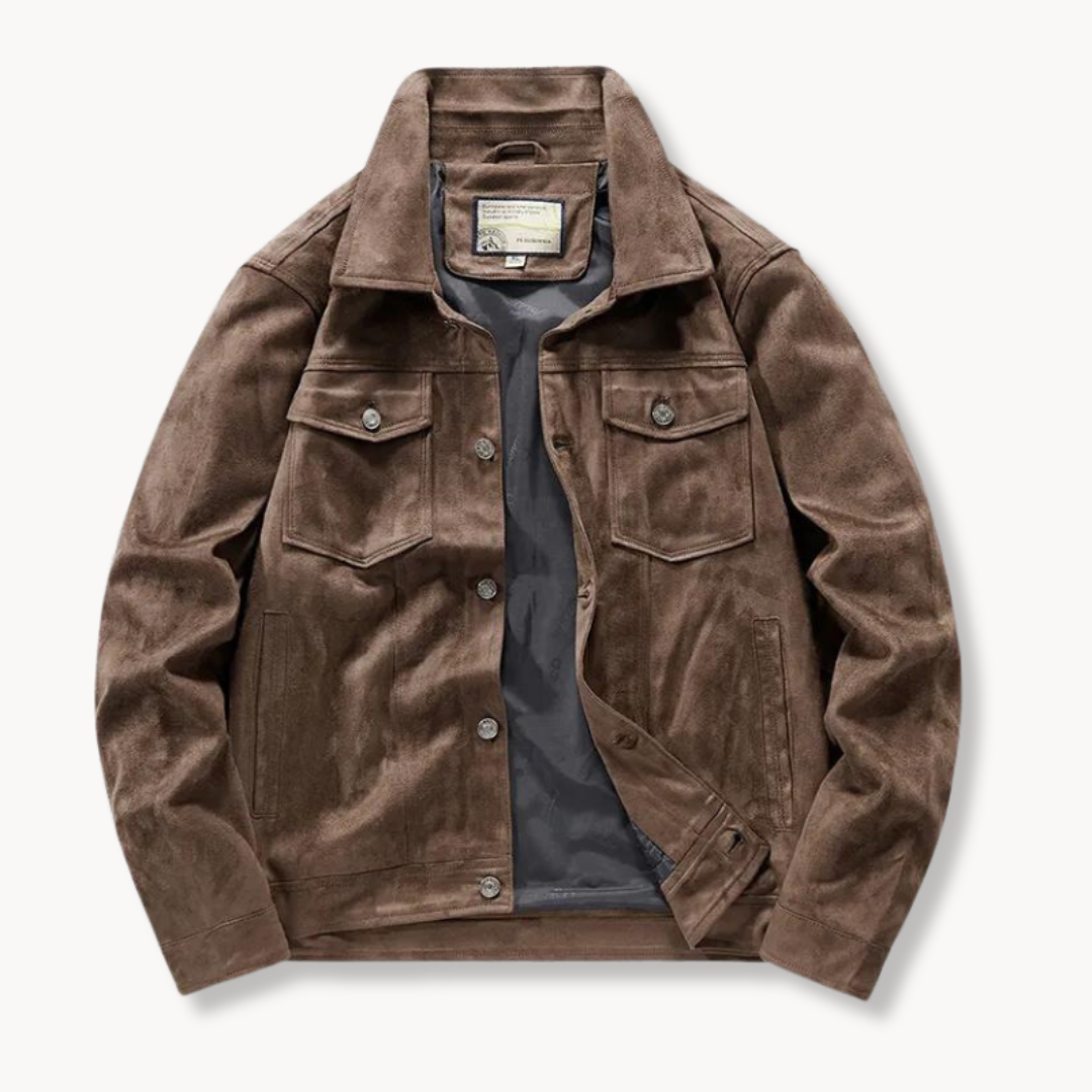 Men's Leather Trucker Jacket Stand-Up Collar Elegant