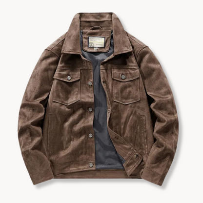 Men's Leather Trucker Jacket Stand-Up Collar Elegant