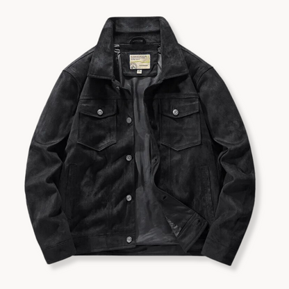 Men's Leather Trucker Jacket Stand-Up Collar Elegant