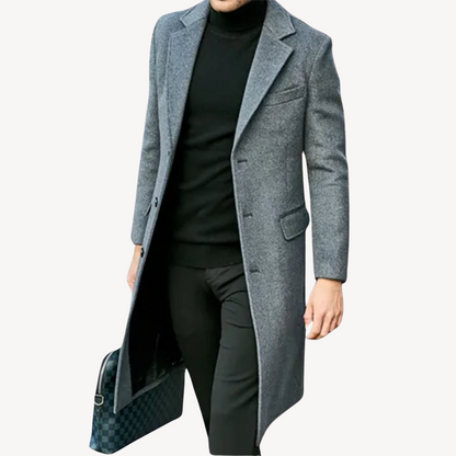 Herren Wollmantel Elegant Lang Schwarz