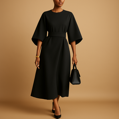 Damen Kleid Elegantes Design Mit Taillengürtel - IdealeKleiden