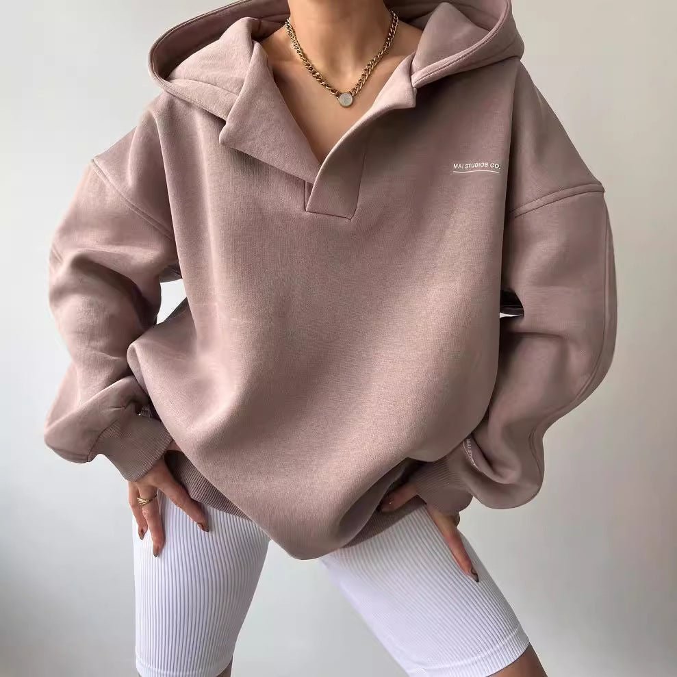 Women's Hoodie Open Collar Embroidery Design