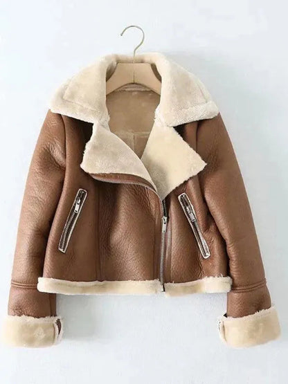 Motorcycle Jacket Short Fur Leather Winter