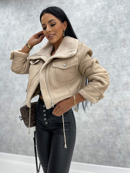 Leather jacket biker style Warm lined