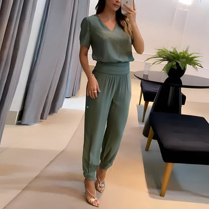 Women's Pants Set V-Neck Patterned Stylish