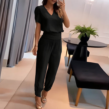 Women's Pants Set V-Neck Patterned Stylish