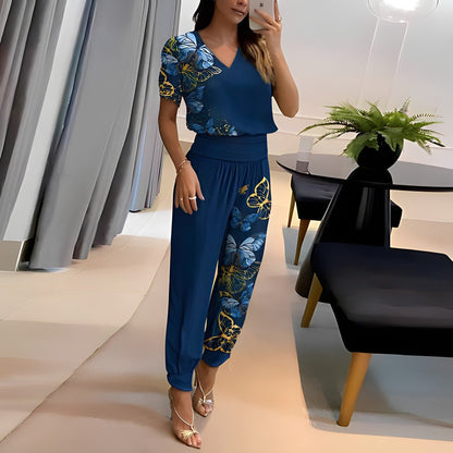 Women's Pants Set V-Neck Patterned Stylish