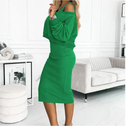 Women's Casual Knit Sweater and Midi Dress Set