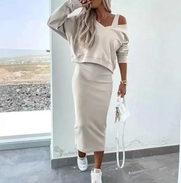 Women's Casual Knit Sweater and Midi Dress Set