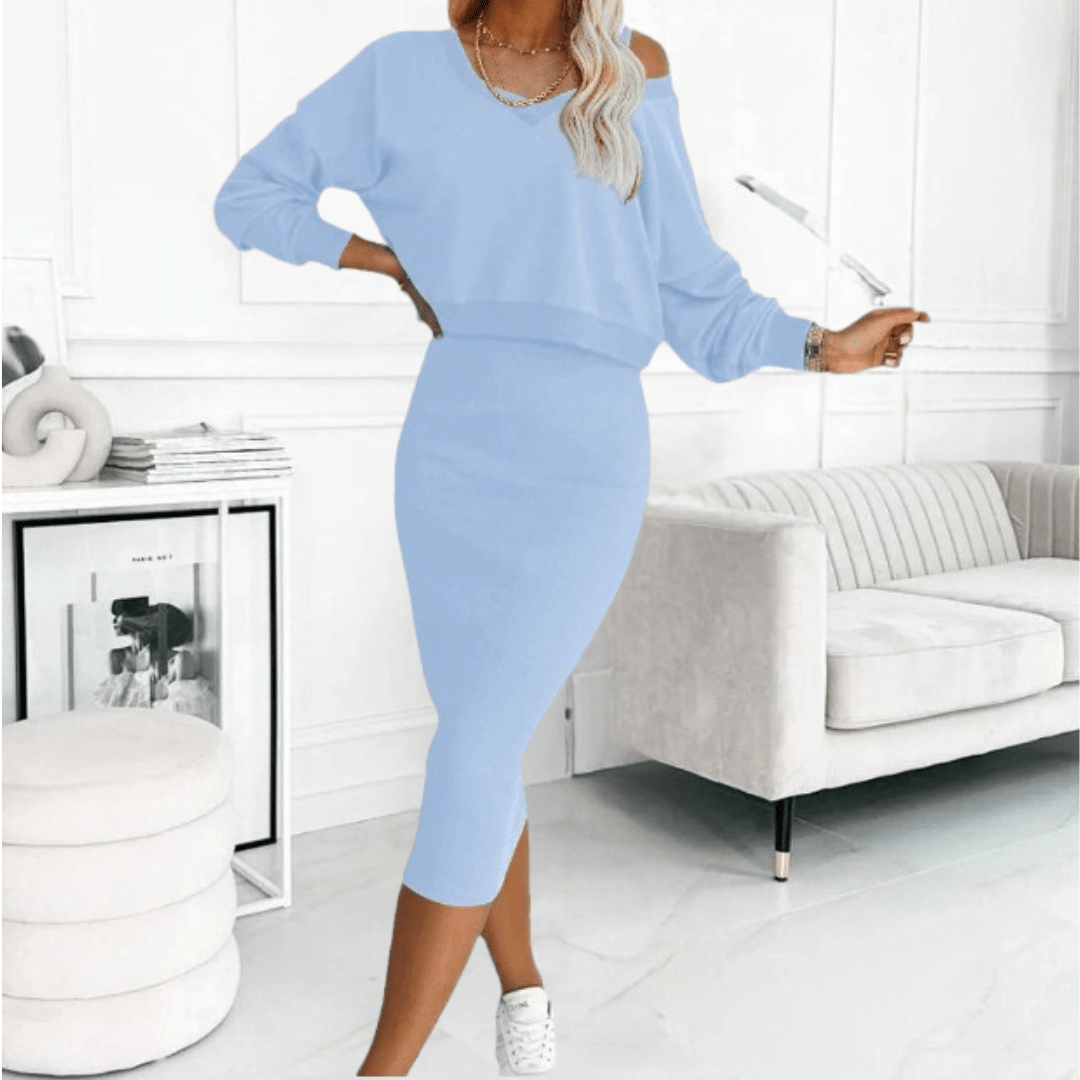Women's Casual Knit Sweater and Midi Dress Set