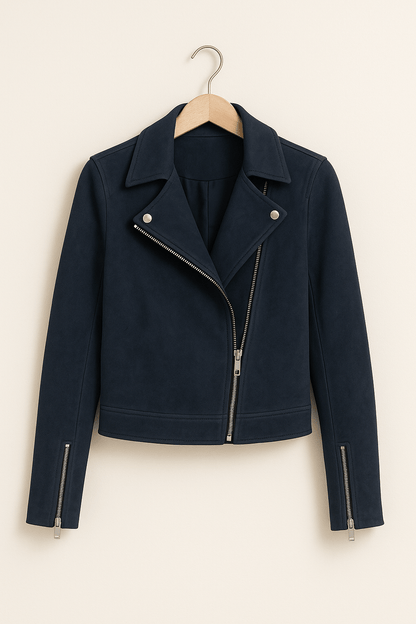Women's Stylish Leather Jacket Zipper Detail